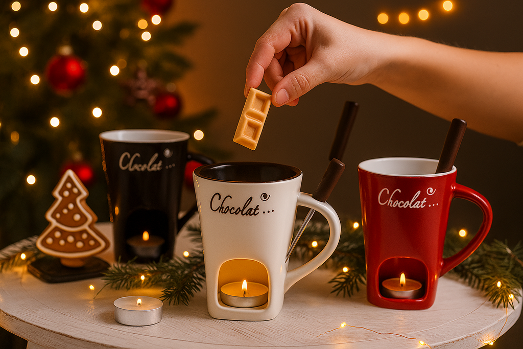 Keramiskt mugg chokladfondue-set