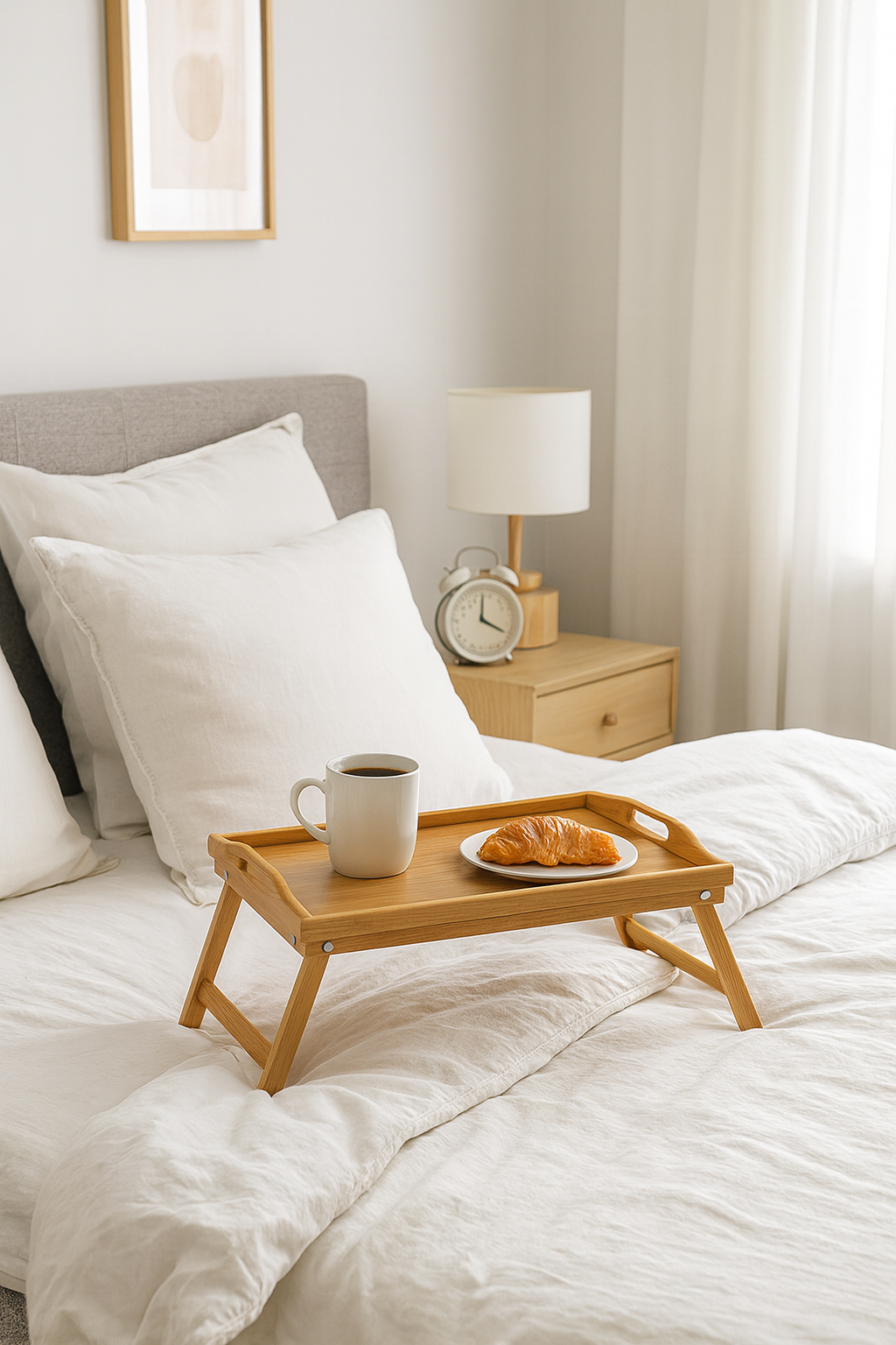 Vikbart frukostbord till sängen